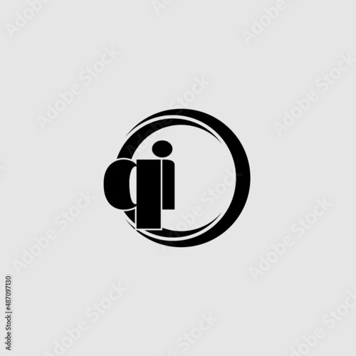 Letters QI simple circle linked line logo