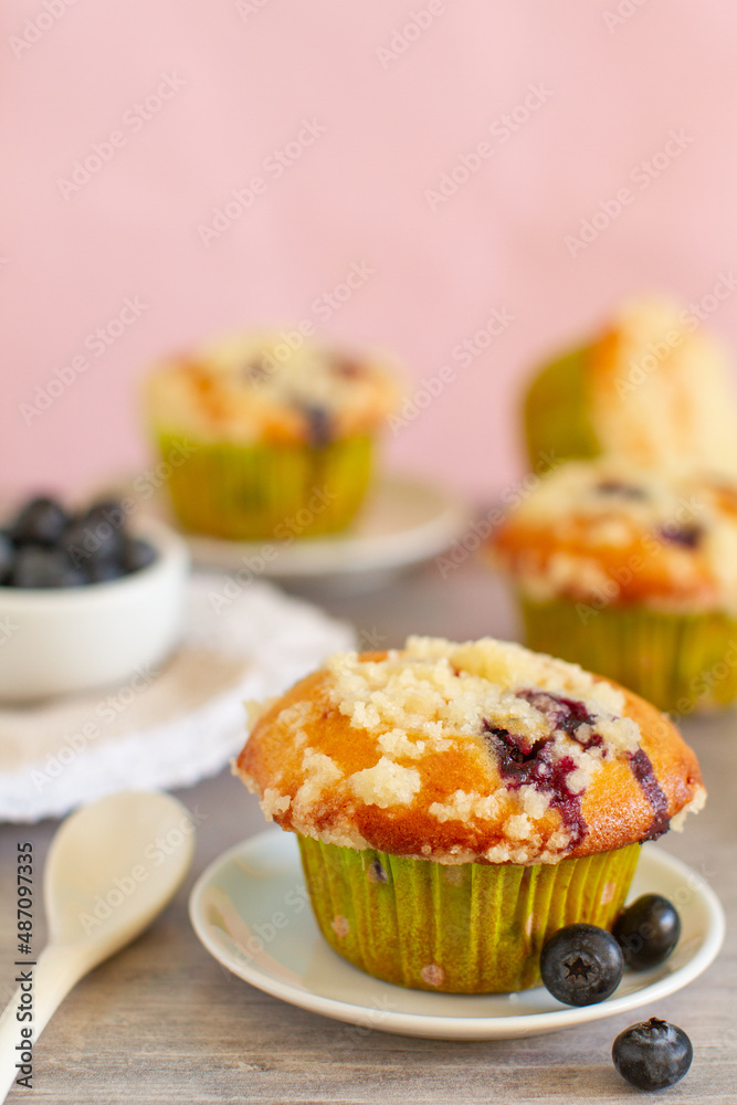 Homemade blueberry muffins with streusel topping Homemade blueberry muffins with streusel topping