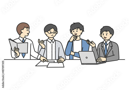 ミーティングをしている男性社員のイメージイラスト素材