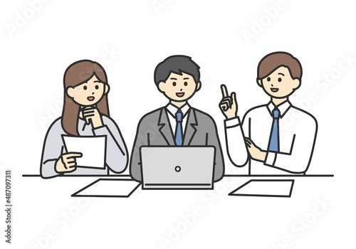 ミーティングをしている男性社員と女性社員のイメージイラスト素材