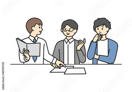 ミーティングをしている男性社員のイメージイラスト素材