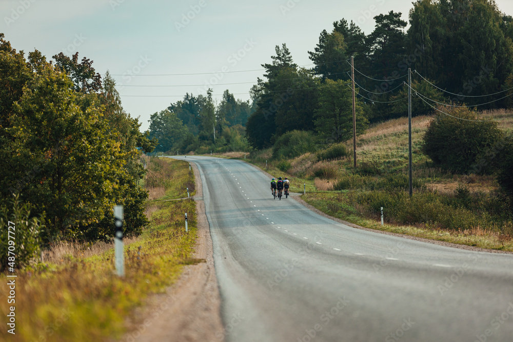 Fototapeta premium Group of cyclist friends on country roads on a sunny day, road bikes