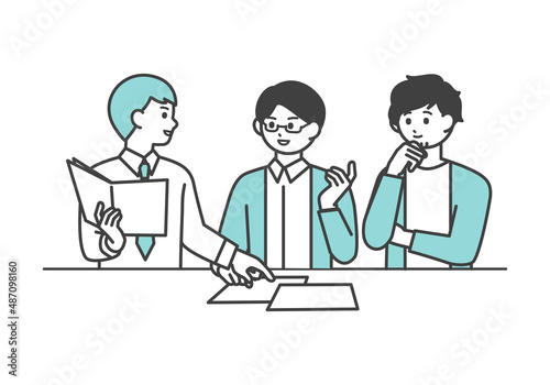 ミーティングをしている男性社員のイメージイラスト素材