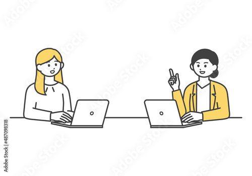 ディスカッションをする女性社員のイラスト素材