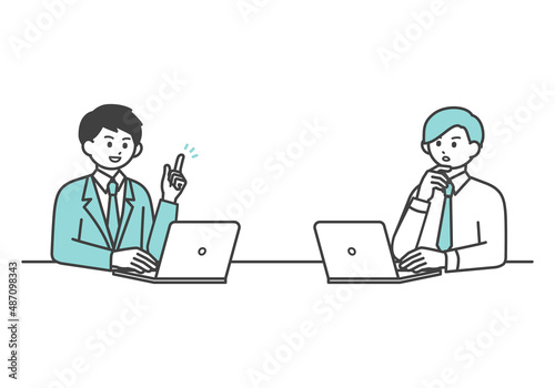 ディスカッションをする男性社員のイラスト素材