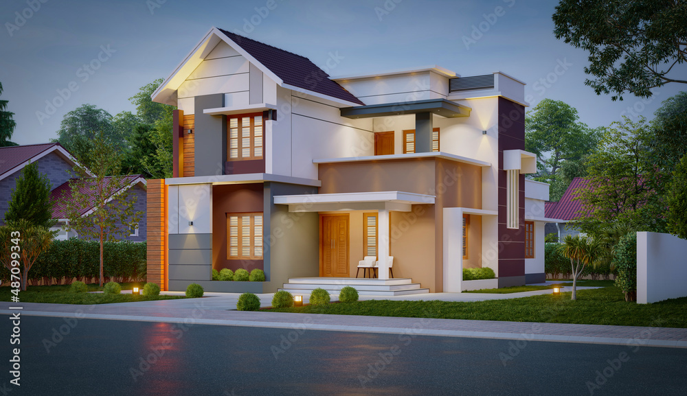 Obraz premium 3d illustration of a newly built luxury home