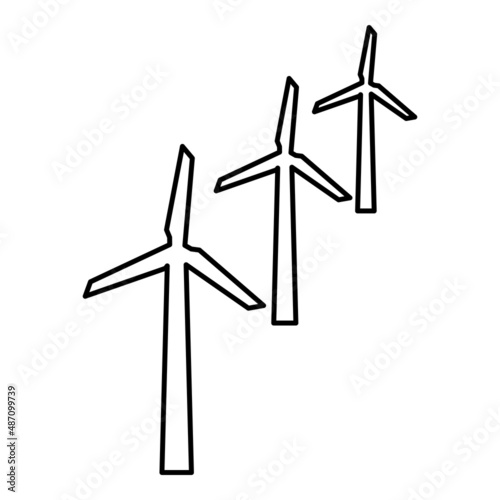 Wind generators turbine power Windmill clean energy concept contour outline line icon black color vector illustration image thin flat style
