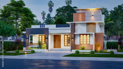 Fotografia, Obraz 3d illustration of a newly built luxury home