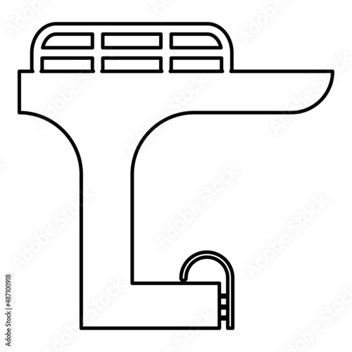 Tower in the pool for jump board diving springboard swimming contour outline line icon black color vector illustration image thin flat style