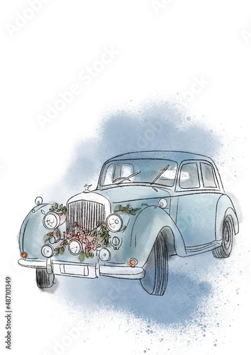 car isolated on white background watercolor wedding idea © maiecka