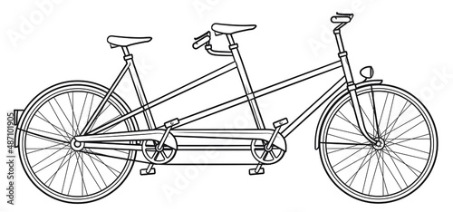 Classic tandem bicycle outline illustration - stock image.