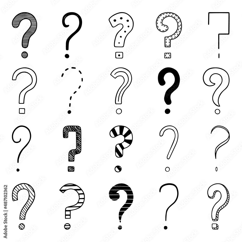 Hand drawn set of question marks doodle. Different interrogation signs in sketch style. Vector illustration isolated on white background. Hand drawn set of question marks doodle. Different interrogation signs in sketch style. Vector illustration isolated on white background.