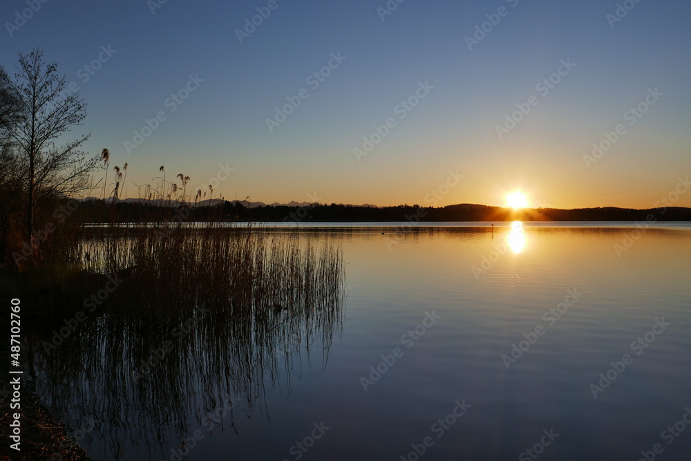 Sunset Lake Starnberg Bavaria February 2022