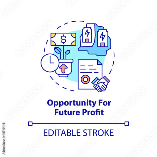 Opportunity for future profit concept icon. New renewable energy sources. PPA pros abstract idea thin line illustration. Isolated outline drawing. Editable stroke. Arial, Myriad Pro-Bold fonts used