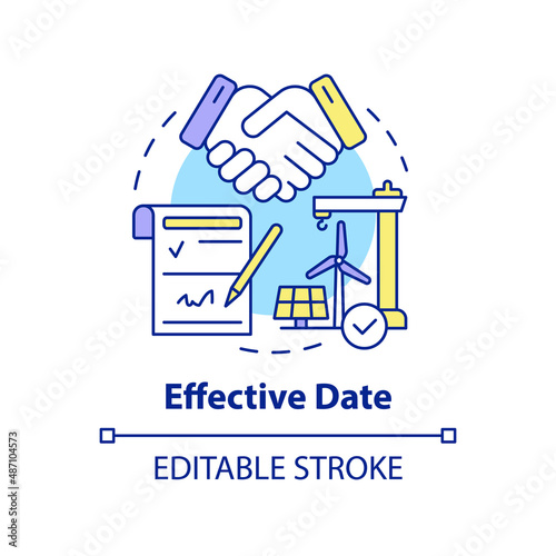 Effective date concept icon. Agreement signification. Contract timeline of PPA abstract idea thin line illustration. Isolated outline drawing. Editable stroke. Arial, Myriad Pro-Bold fonts used