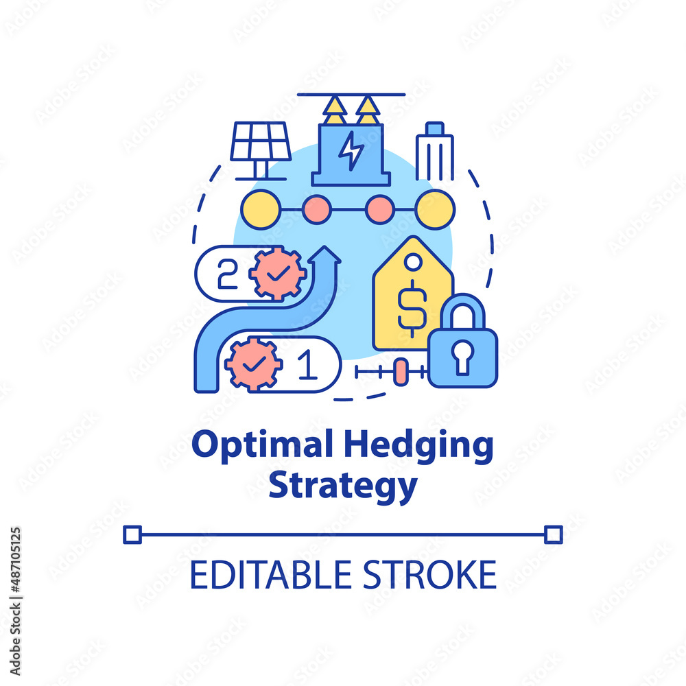 Optimal hedging strategy concept icon. Buying energy process. PPA work abstract idea thin line illustration. Isolated outline drawing. Editable stroke. Arial, Myriad Pro-Bold fonts used Optimal hedging strategy concept icon. Buying energy process. PPA work abstract idea thin line illustration. Isolated outline drawing. Editable stroke. Arial, Myriad Pro-Bold fonts used