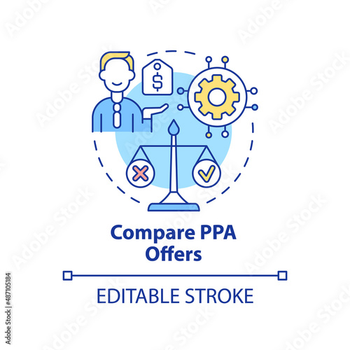 Compare PPA offers concept icon. Work of power purchase agreement abstract idea thin line illustration. Isolated outline drawing. Editable stroke. Arial, Myriad Pro-Bold fonts used © bsd studio