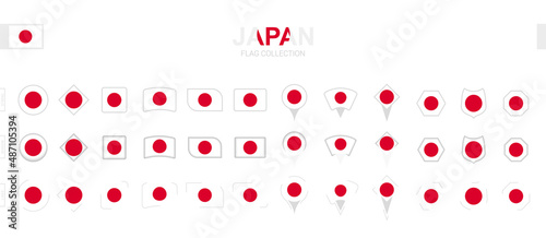 Large collection of Japan flags of various shapes and effects.