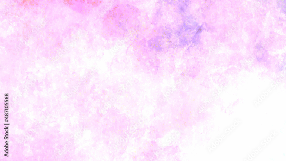 Grunge paint light pink watercolour background on white paper texture. Abstract soft magenta shades aquarelle illustration. Close-up photo of colorful mulberry paper