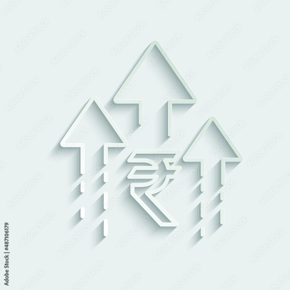 Indian Rupee rate increase icon up Rupee sign Indian Rupee rate increase icon up Rupee sign