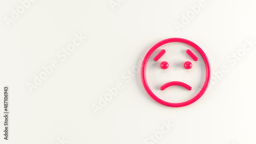3d Illustration of outlined sad frowning Face Emoji on light background. 