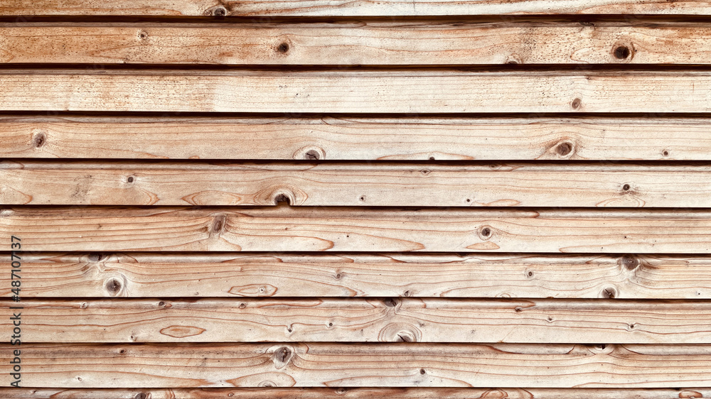 Obraz premium Weathered Wooden background made of thin planks. Light wood boards in a row. Can be used as a backdrop and overlay. Eco-friendly material for carpenters and builders.