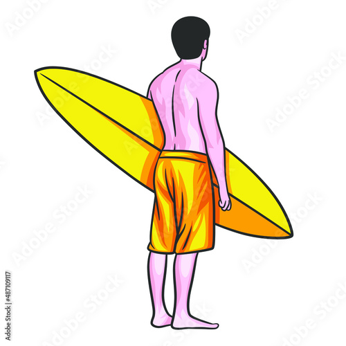 Man with surfboard vector illustration © hendripiss