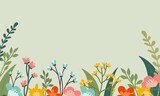 Beautiful vector background for text. Fashionable and colorful style of summer flower fields, petals, twigs, flowers on a delicate green background. Design for banner, cover, postcard, poster