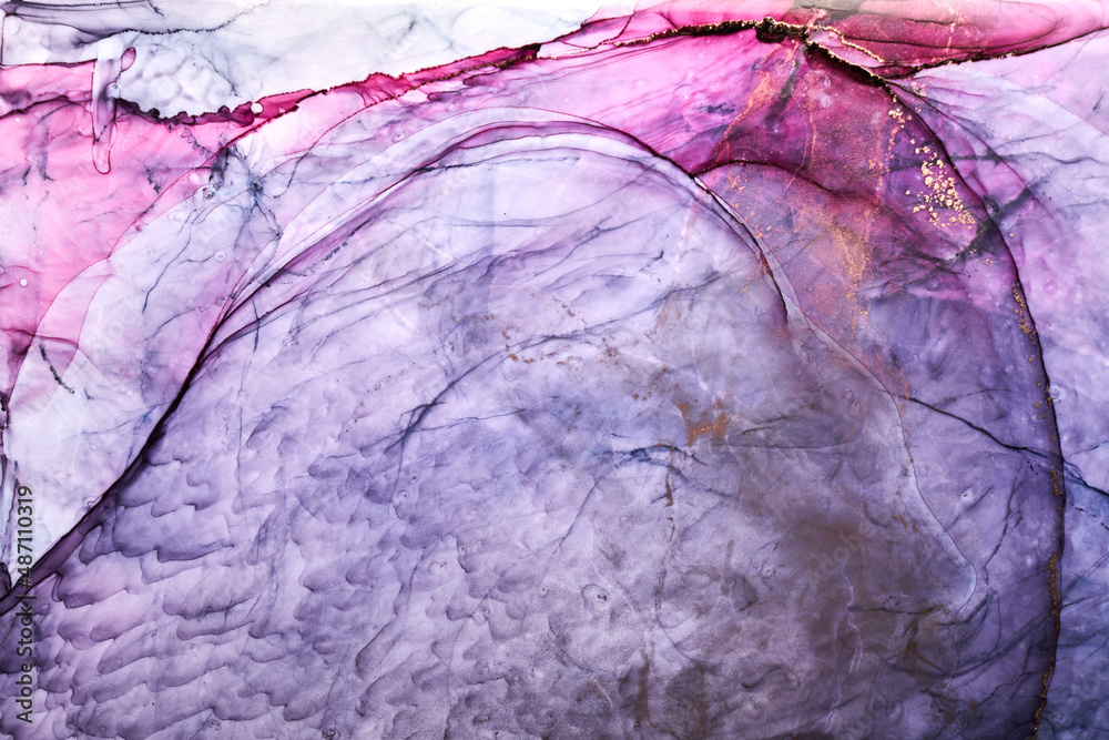 Luxury abstract background in alcohol ink technique, purple gold liquid painting, scattered acrylic blobs and swirling stains, printed materials Luxury abstract background in alcohol ink technique, purple gold liquid painting, scattered acrylic blobs and swirling stains, printed materials