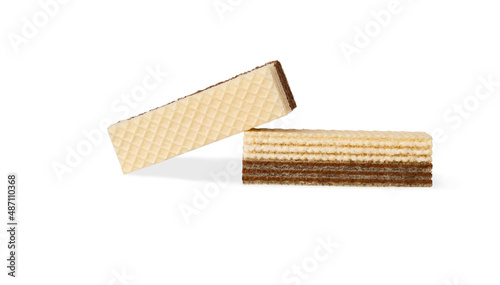 Chocolate and creamy stuffed wafer isolated on white background