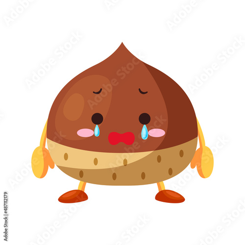 涙を流すかわいい栗のキャラクターのイラスト