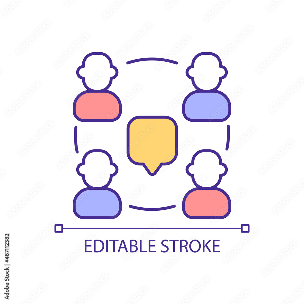 Communication in group RGB color icon. Business messaging in team. Digital chatting technology. Isolated vector illustration. Simple filled line drawing. Editable stroke. Arial font used Communication in group RGB color icon. Business messaging in team. Digital chatting technology. Isolated vector illustration. Simple filled line drawing. Editable stroke. Arial font used