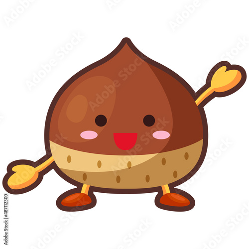 片手を挙げるかわいい栗のキャラクターのイラスト