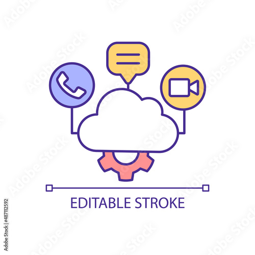 UCaaS cloud setting RGB color icon. Different communication channels. Business support system. Isolated vector illustration. Simple filled line drawing. Editable stroke. Arial font used photo