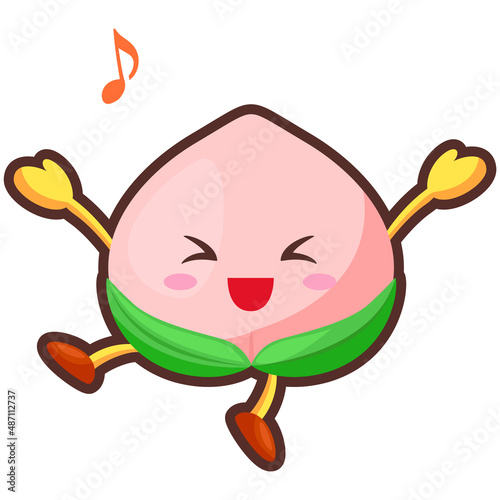 とても喜んでいるかわいい桃のキャラクターのイラスト