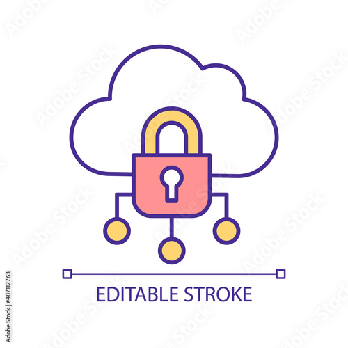 Safety of cloud database RGB color icon. Closed access to digital information. Virtual network. Isolated vector illustration. Simple filled line drawing. Editable stroke. Arial font used