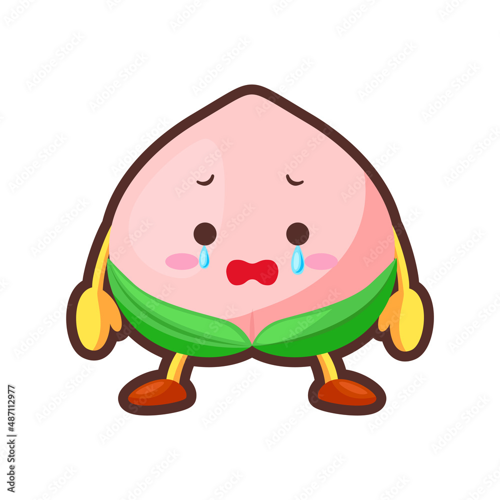 涙を流すかわいい桃のキャラクターのイラスト 涙を流すかわいい桃のキャラクターのイラスト