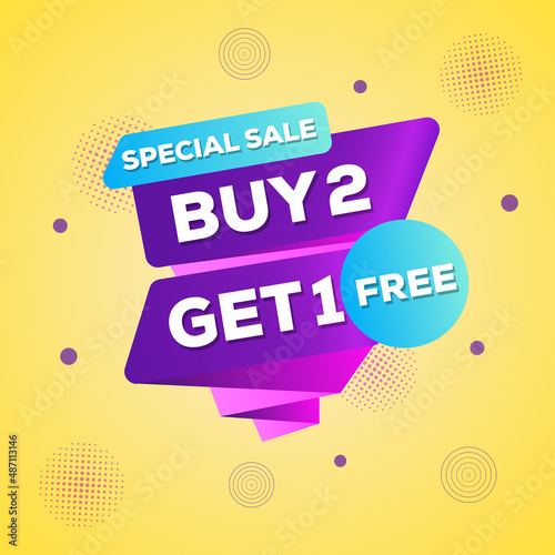 Buy 2 get 1 free special sale banner with editable text effect