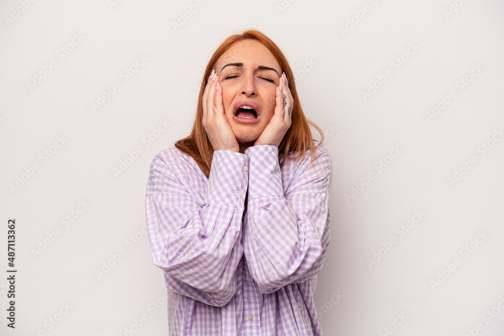 Young caucasian woman isolated on white background whining and crying disconsolately. Young caucasian woman isolated on white background whining and crying disconsolately.