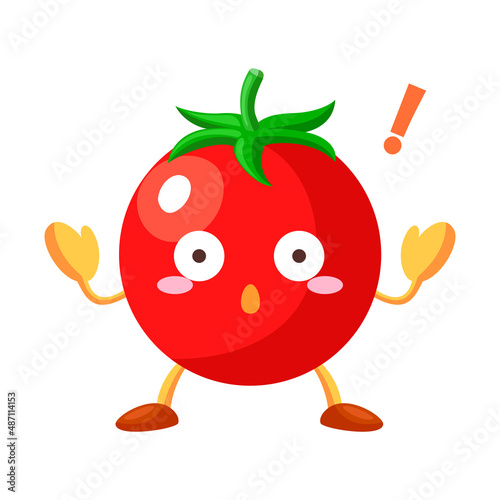 驚いているかわいいミニトマトのキャラクターのイラスト