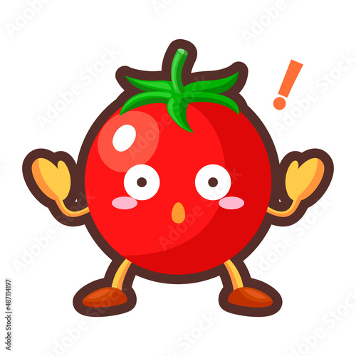 驚いているかわいいミニトマトのキャラクターのイラスト