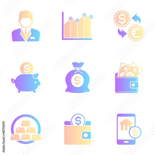 two color gradient finance related icons, simple graphic elements for web and mobile