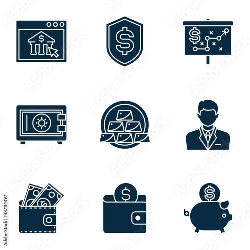 filled simple finance related icons, simple graphic elements for web and mobile