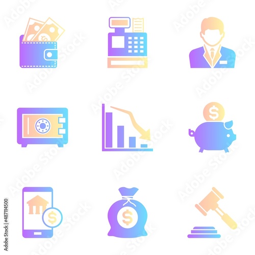 two color gradient finance related icons, simple graphic elements for web and mobile