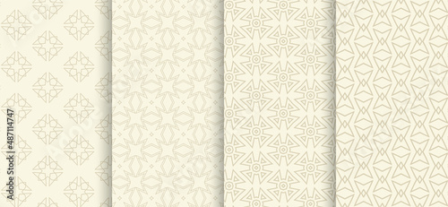 Set of seamless patterns on beige background, vector