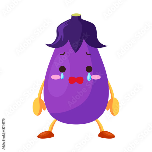 涙を流すかわいいナスビのキャラクターのイラスト