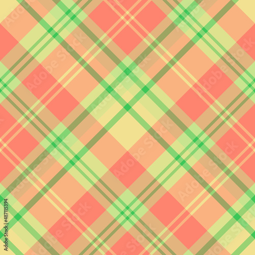 Seamless pattern in warm pink, green and yellow colors for plaid, fabric, textile, clothes, tablecloth and other things. Vector image. 2