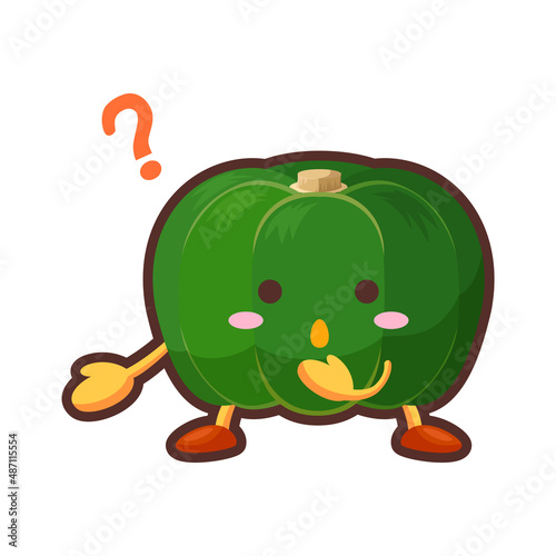 不思議そうな顔をしたかわいい南瓜のキャラクターのイラスト