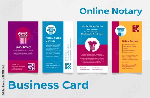 Online notary vertical business card collection vector illustration. Professional legal consultation