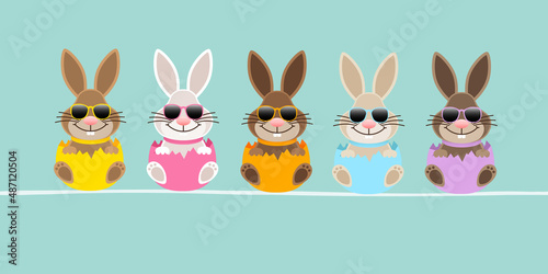 5 Osterhasen Sonnenbrille In Eierschale Sitzend Türkis